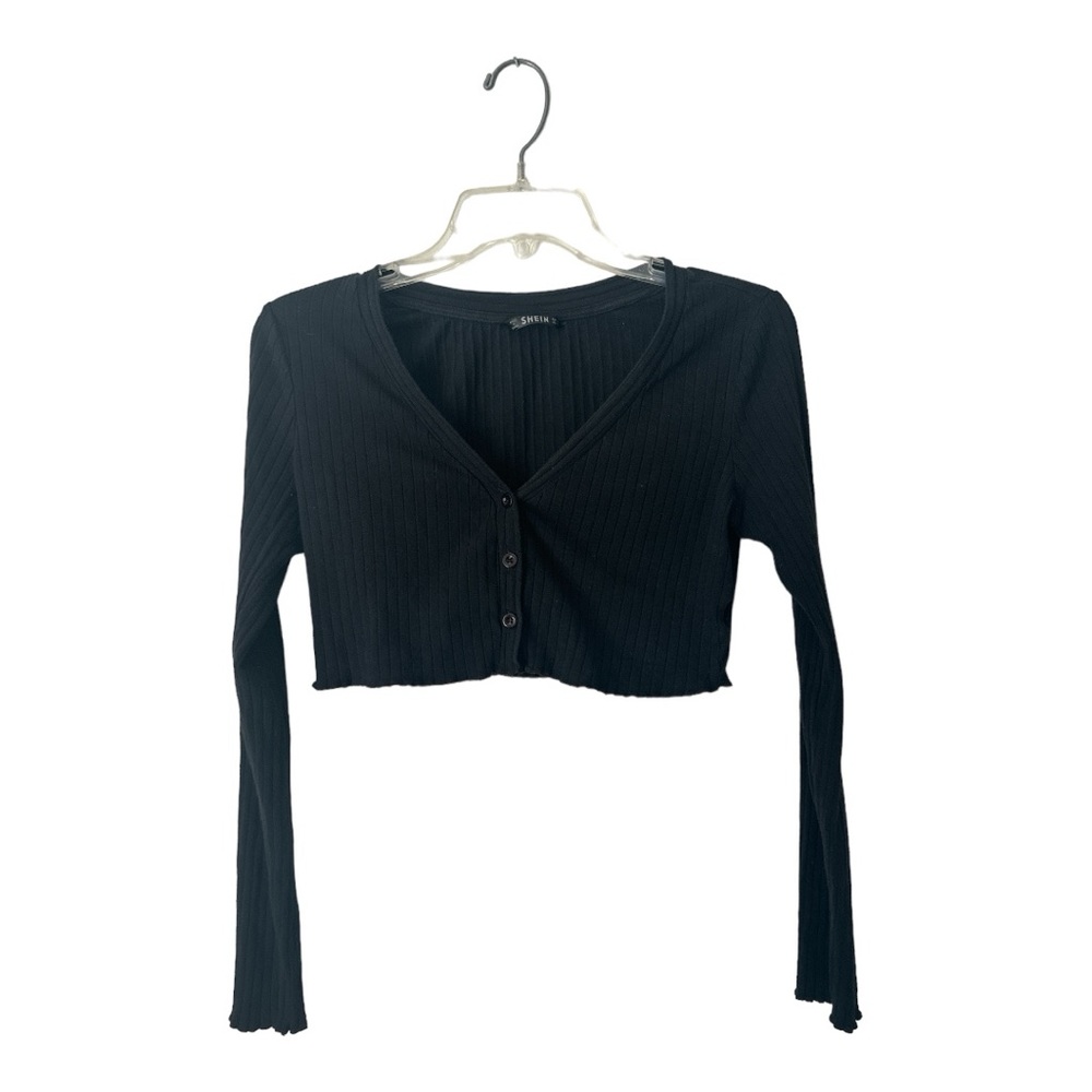 SHEIN Black Cropped Ribbed Button Up Cardigan
